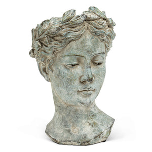 WOMAN HEAD PLANTER | VERDIGRIS